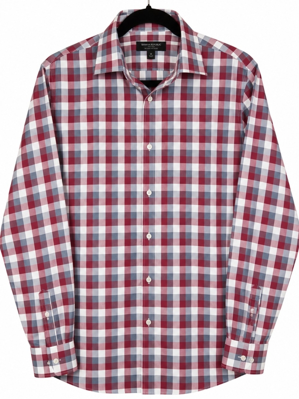 Banana Republic Men’s M Non-Iron Cotton Stretch Red Blue Plaid Shirt